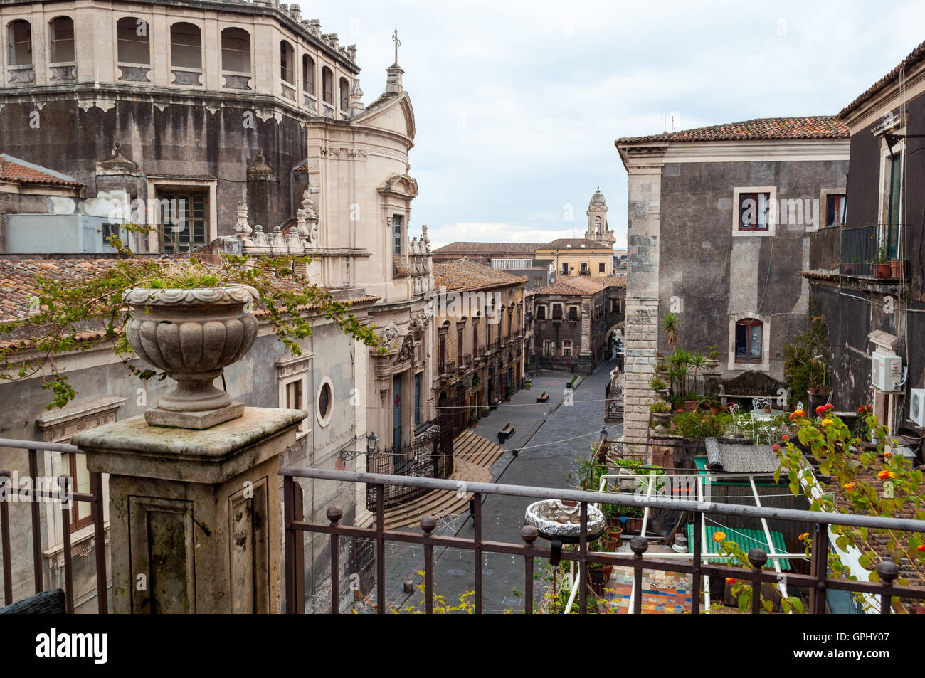 Traditional Sicilian street. Catania, Sicily, Italy Stock Photo