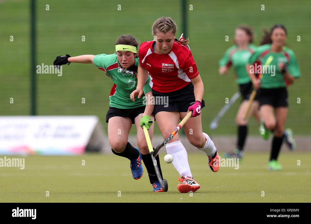 Wales' Gaby Goodman and Ulster's Holly Taggart during the 3rd/4th place ...
