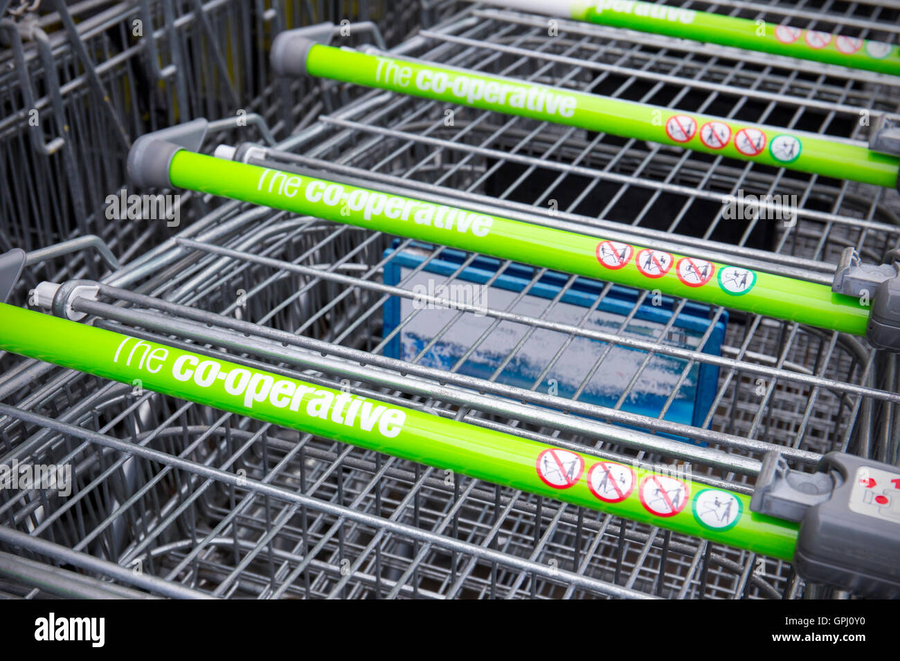 The Co-operative shopping trolleys Stock Photo