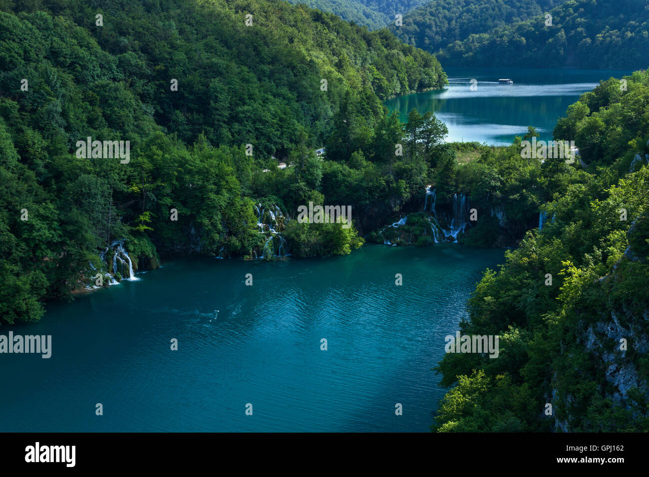 Overview to Plitvice Lower Lakes in Plitvice Lakes National Park, Croatia Stock Photo