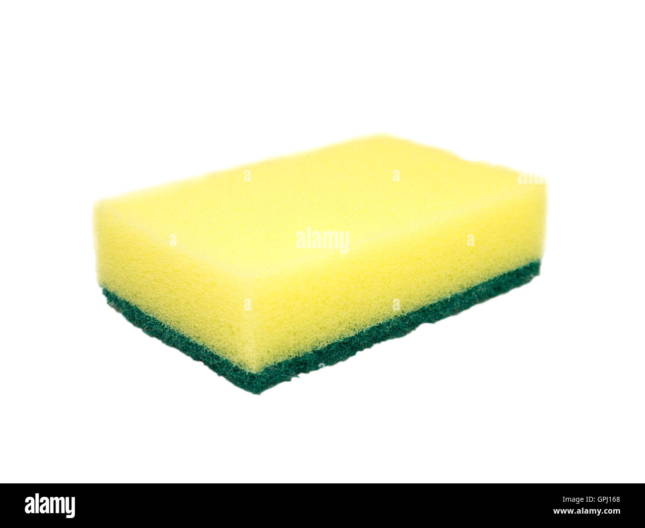 Yellow and green dishwashing sponge isolated on white Stock Photo