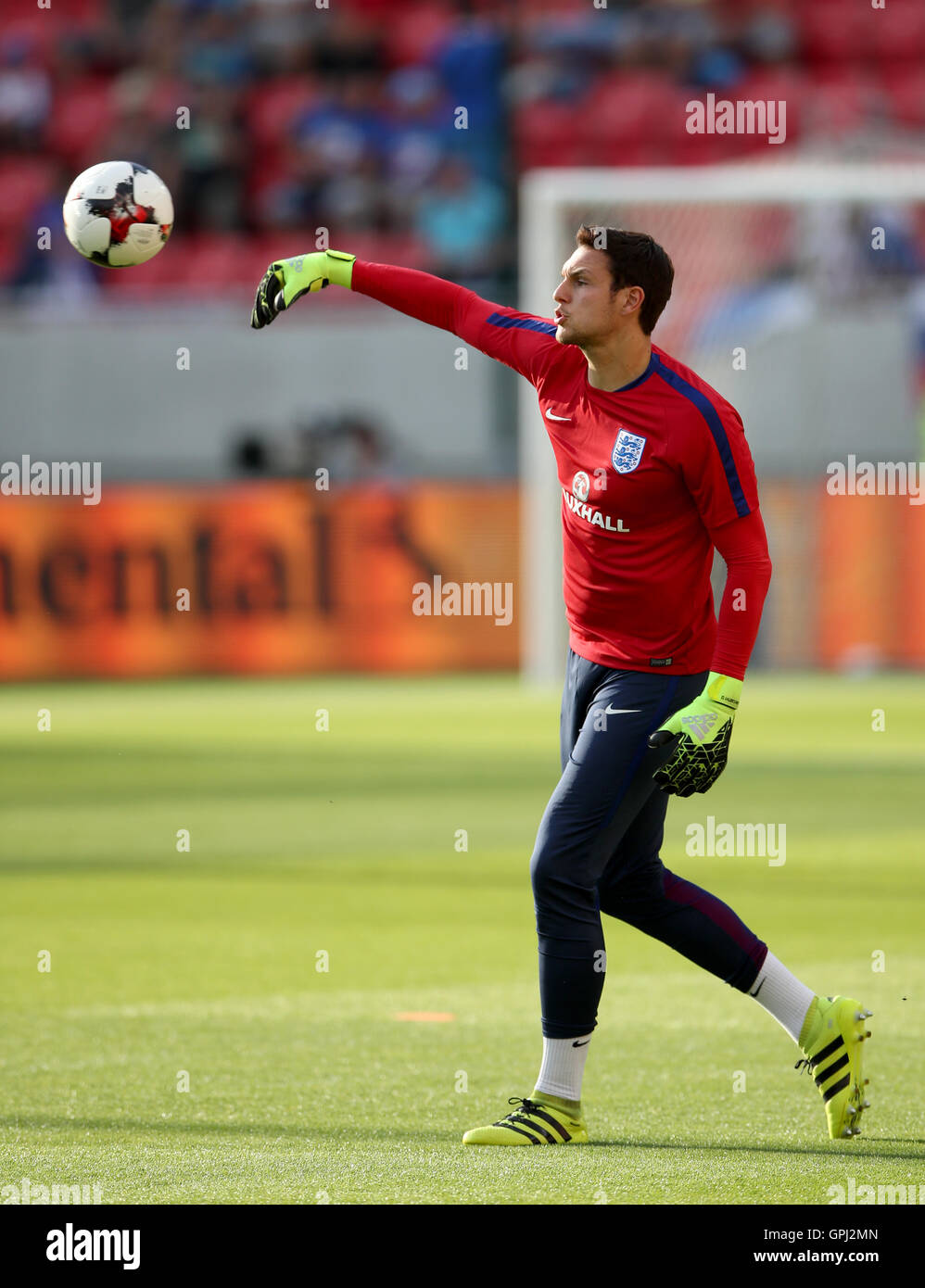 England goalkeeper Alex McCarthy during the warm up before the 2018 FIFA World Cup Qualifying match at the City Arena, Trnava. Stock Photo