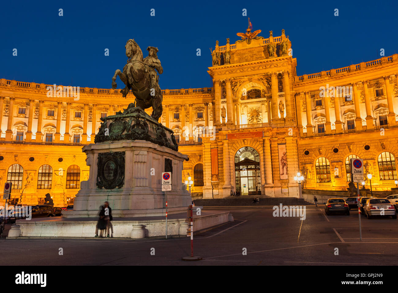 Prince Eugene of Savoy monument in front of Neue Burg (New Castle) of Hofburg palace in Vienna, Austria Stock Photo