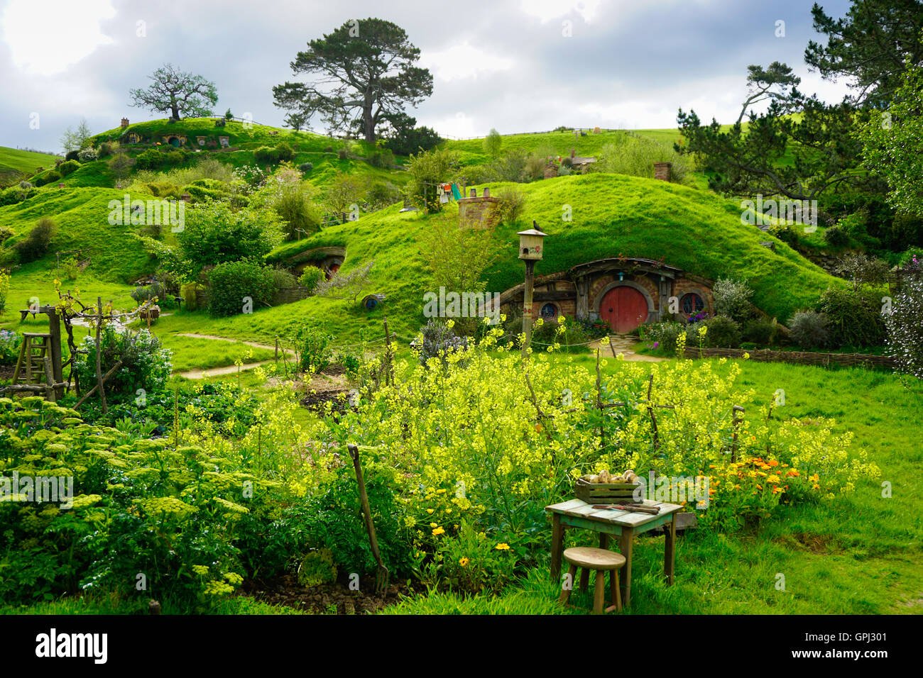 Hobbit's cottage in Hobbiton from the Loard of the rings, New Zealand Stock Photo