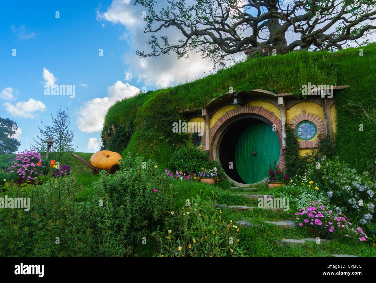 Famous Bag End in Hobitton, home for Frodo and Bilbo from the lord of the rings Stock Photo
