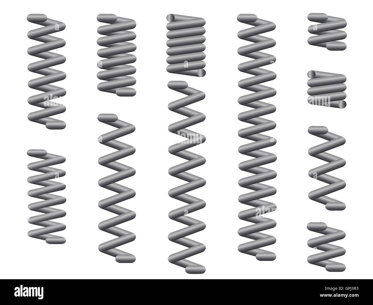 A collection of metal coil springs over a white background Stock Vector