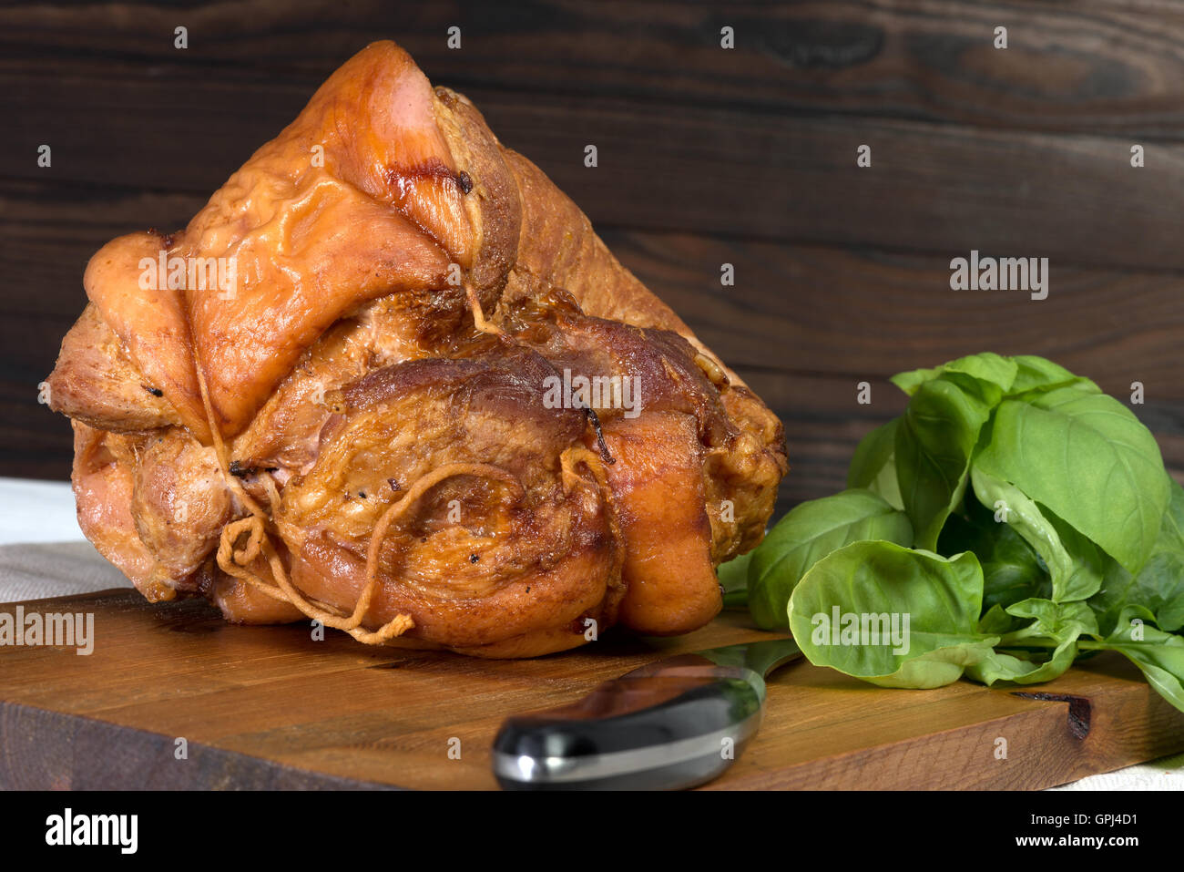 A ham hock (or hough) or pork knuckle Stock Photo
