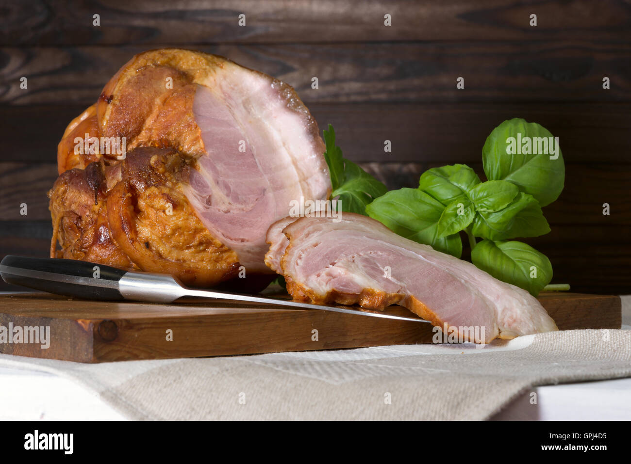 A ham hock (or hough) or pork knuckle Stock Photo