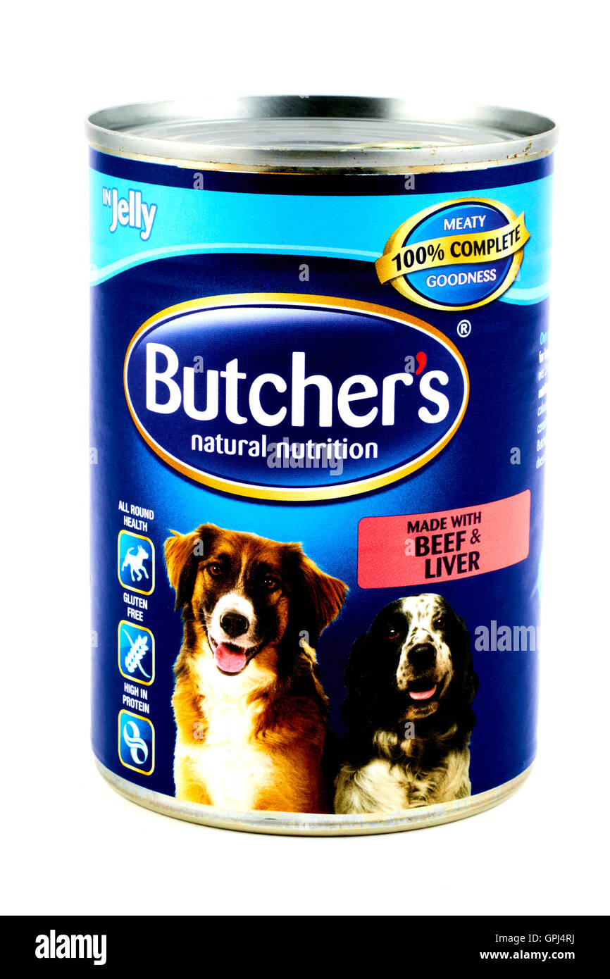 Butcher's Beef & Liver In Jelly Dog Food Stock Photo
