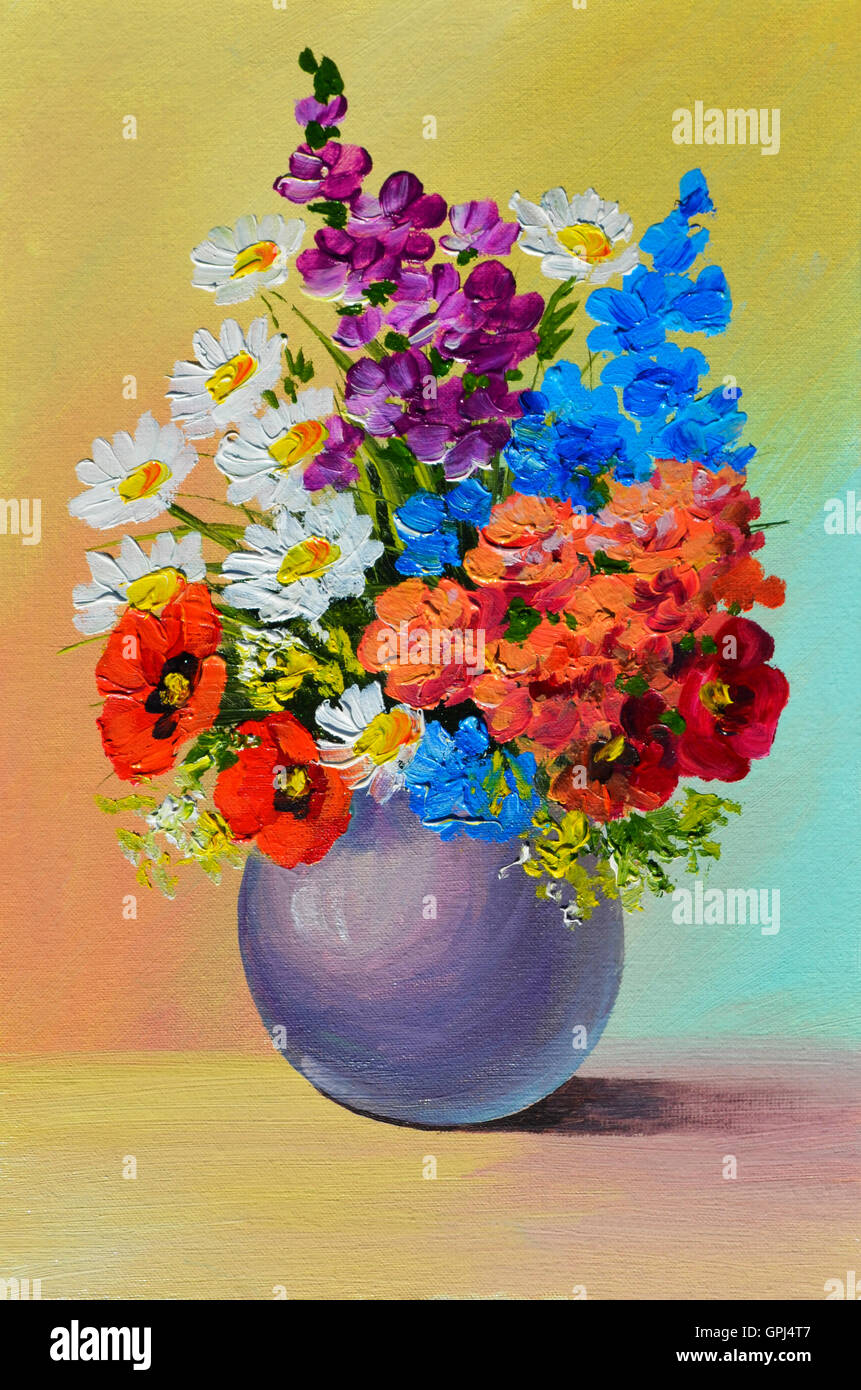 Oil Painting still life, a bouquet of flowers, colorful, color, spring Stock Photo Alamy