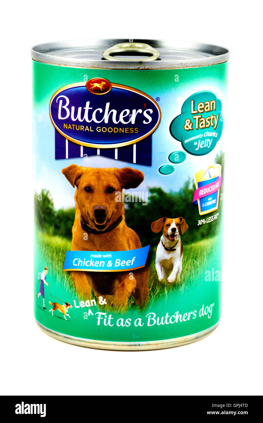 Butcher's Lean Reduced Fat Chicken & Beef In Jelly Dog Food Stock Photo