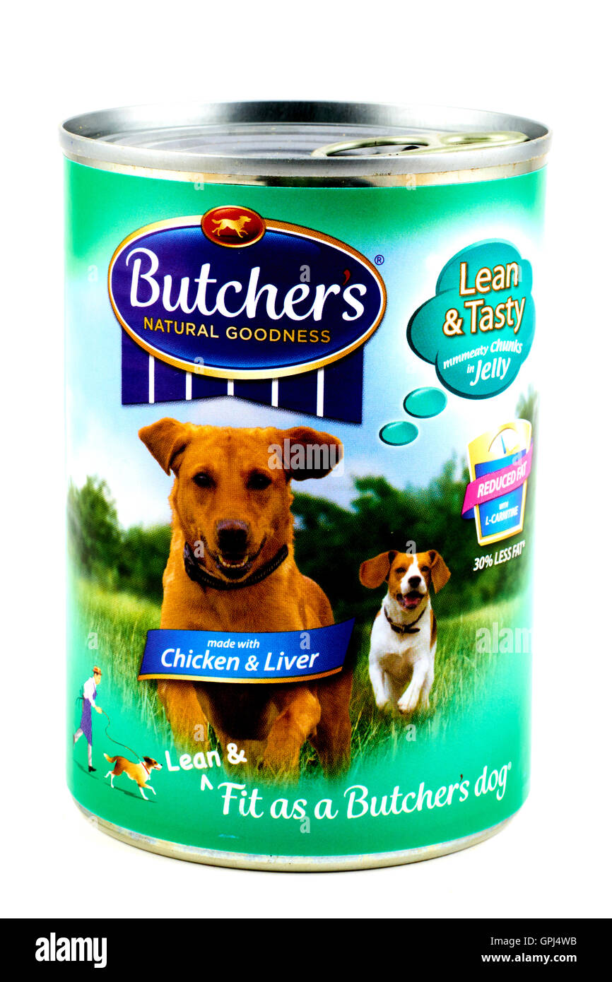 Butcher's Lean Reduced Fat Chicken & Liver In Jelly Dog Food Stock Photo