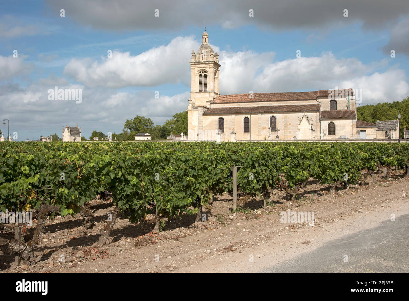 Margaux France - Surrounded with vines the historic Church of Margaux in the Medoc region of Bordeaux France Stock Photo