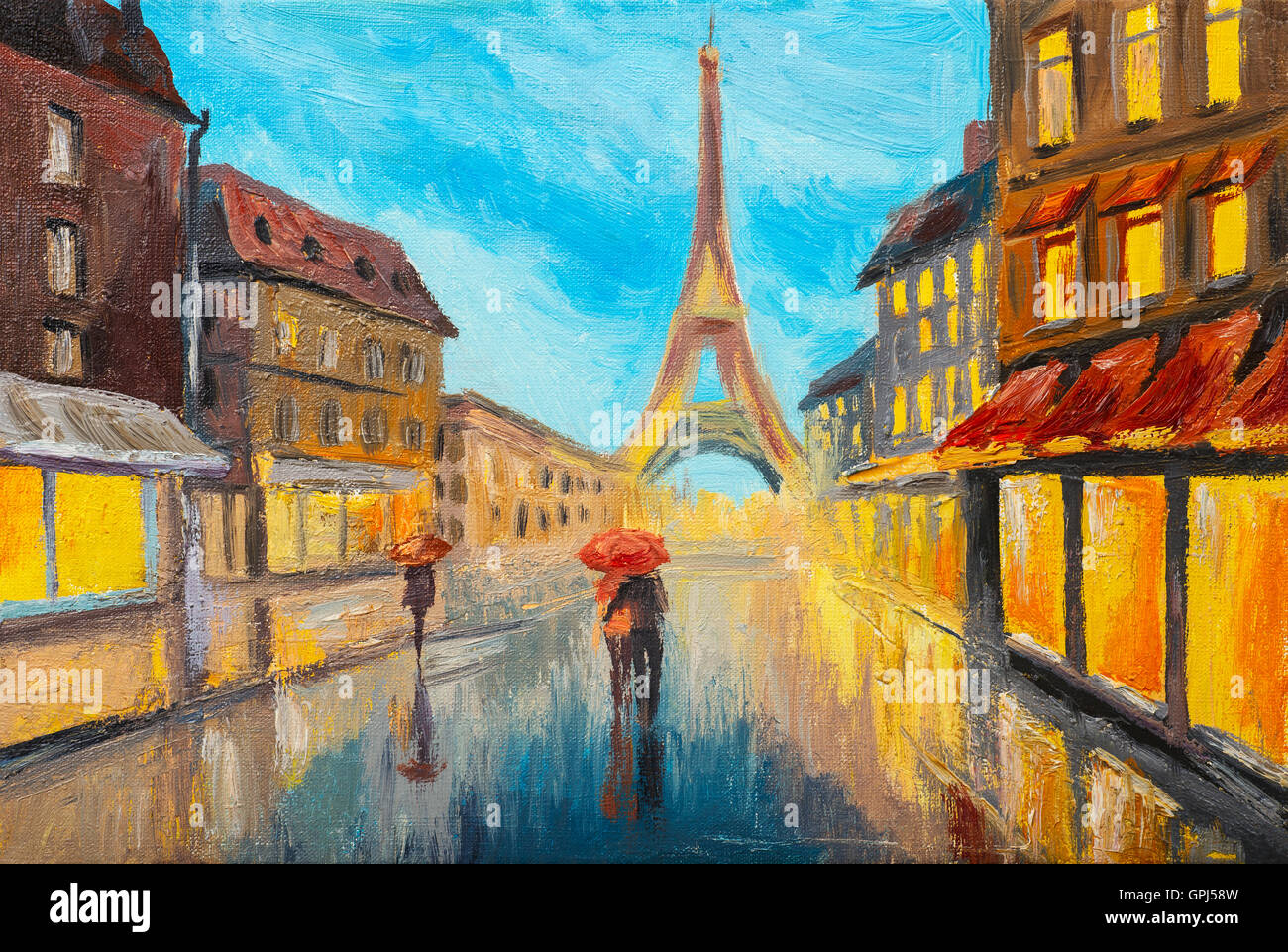 Oil painting of Eiffel tower, France Stock Photo