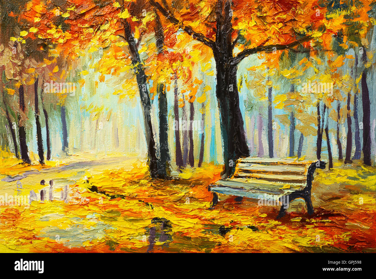 Oil painting landscape - colorful autumn forest Stock Photo - Alamy