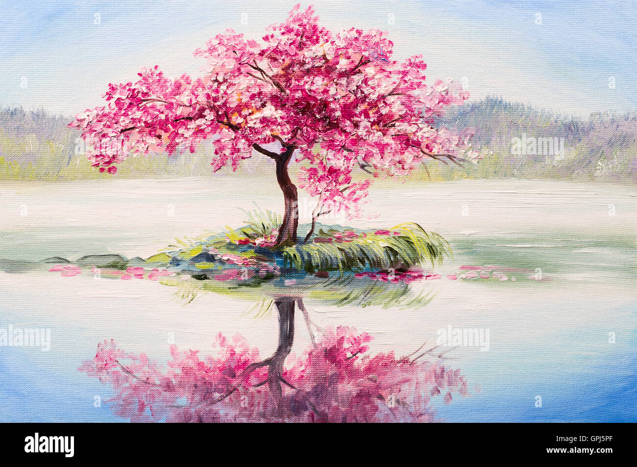 Cherry blossom Sakura tree art Watercolor original Japanese style