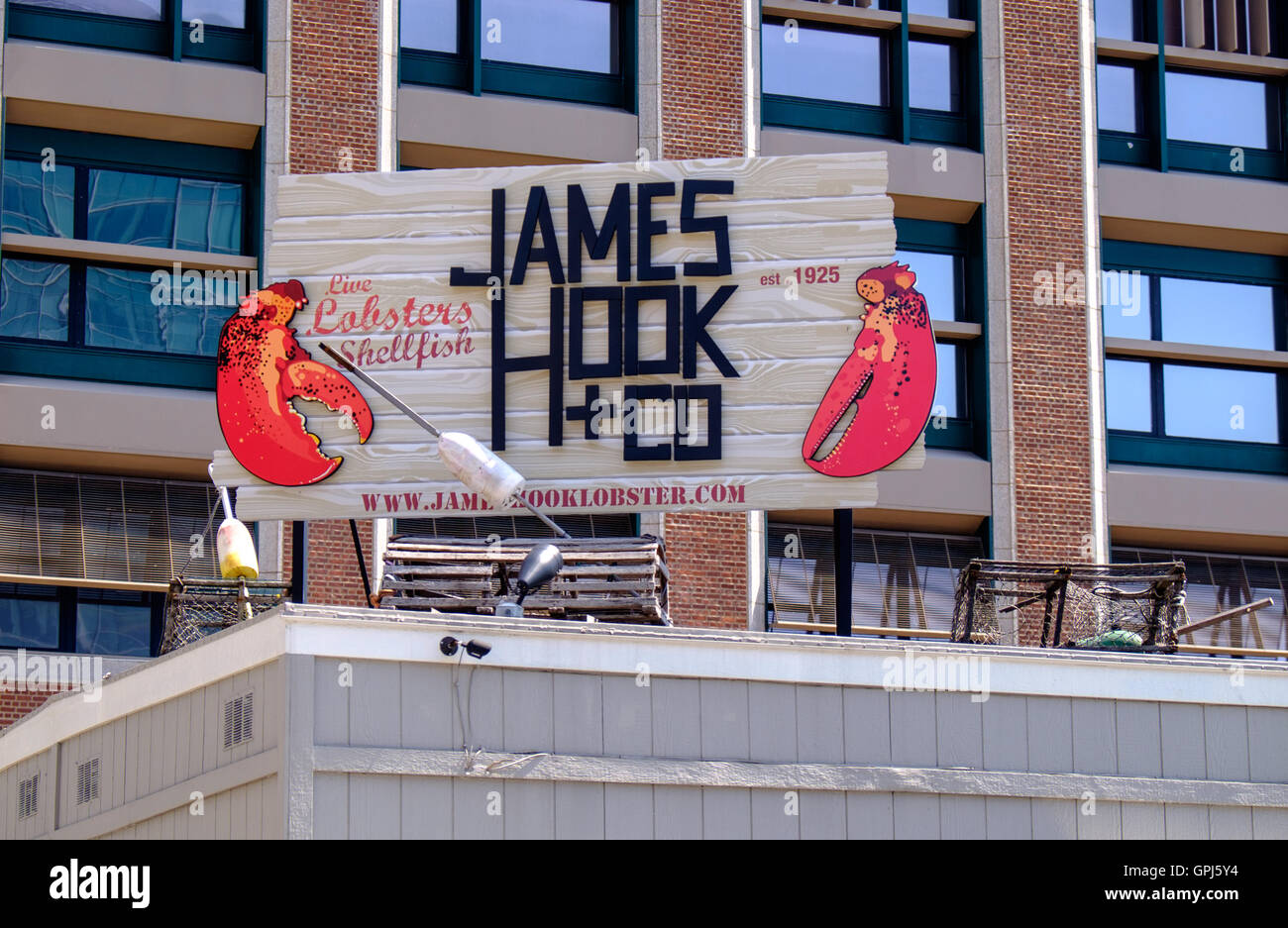 James Hook and Co selling lobsters and shellfish on the waterfront area