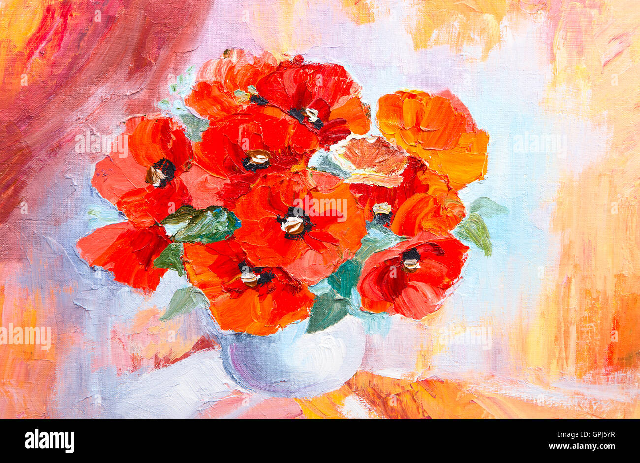oil painting with bouquet of poppies in vase still life Stock Photo - Alamy