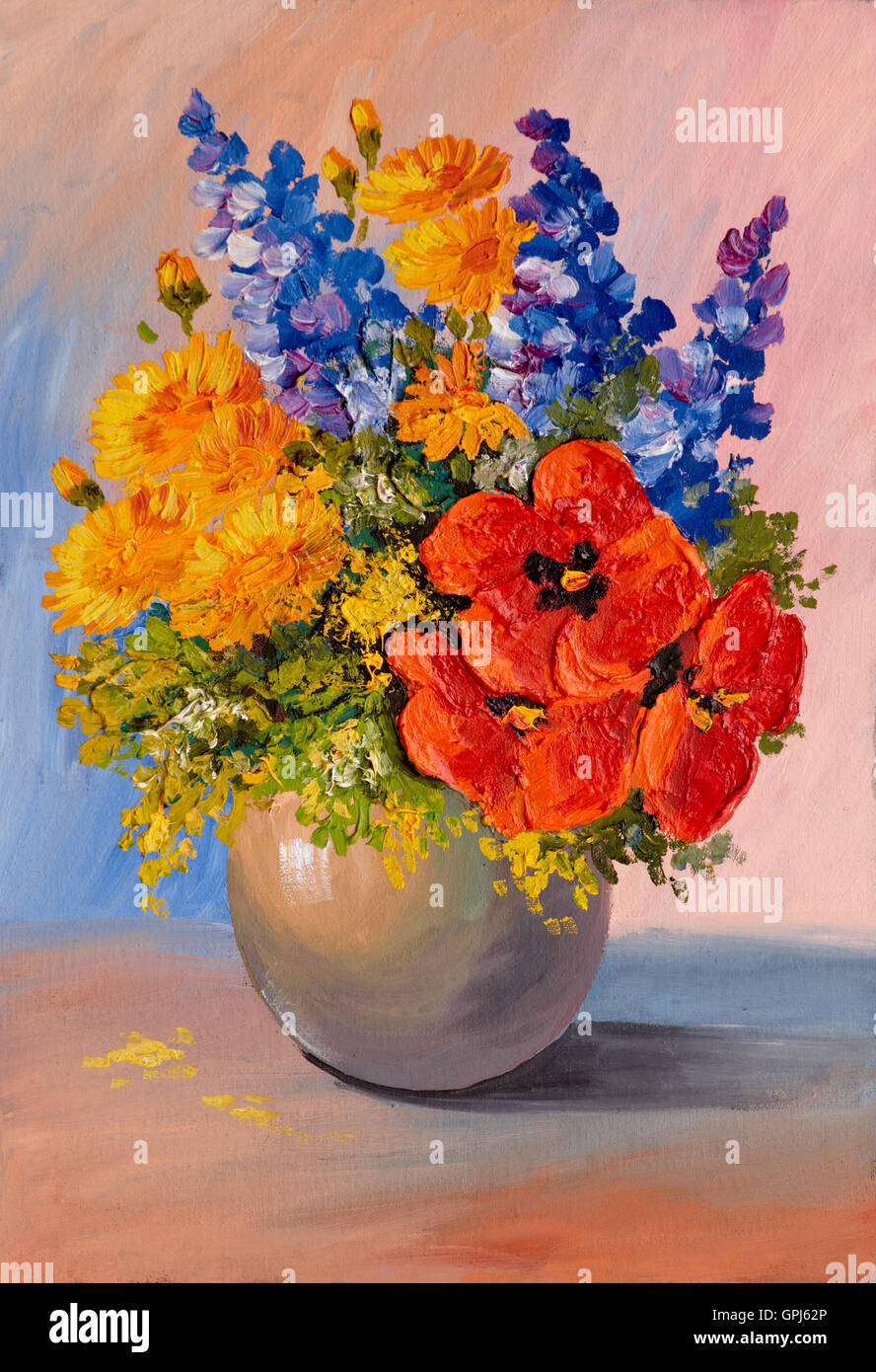 Oil Painting - still life, a bouquet of flowers, vase, decoration; design  Stock Photo - Alamy