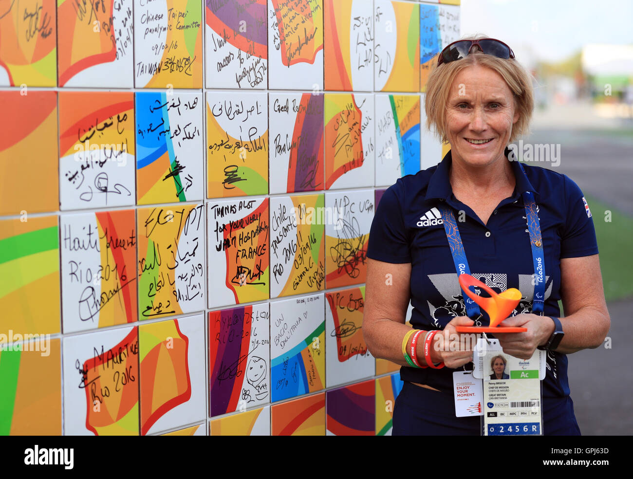 The Chef de Mission for the GB Paralympic team Penny Briscoe after the Welcome Ceremony at the Athletes Village ahead of the 2016 Rio Paralympic Games, Brazil. Stock Photo