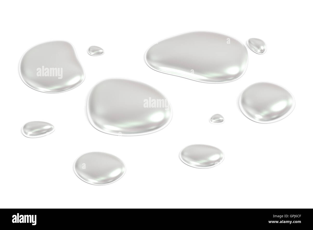 Mercury drops, 3D rendering  isolated on white background Stock Photo