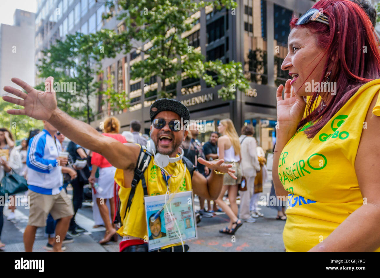 New York, United States. 04th Sep, 2016. Brazilian Day in NYC is one of the largest ethnic celebrations in The Big Apple, and a unique opportunity to embrace the Brazilian culture. This sensational celebration is one of the largest public events in New York City's official summer calendar. Credit:  Erik McGregor/Pacific Press/Alamy Live News Stock Photo