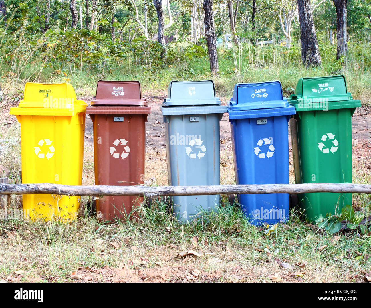 five colors recycle bin Stock Photo Alamy