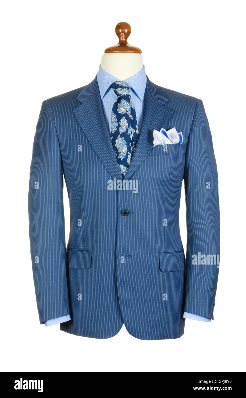 Male clothinh suit on stand isolated white Stock Photo Alamy
