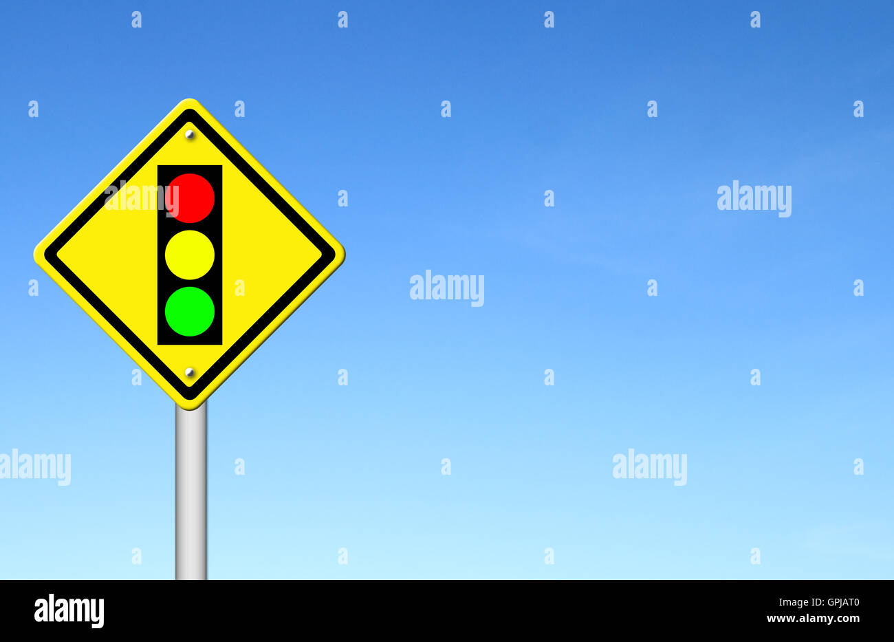 Traffic light ahead warning sign with blue sky background Stock Photo - Alamy