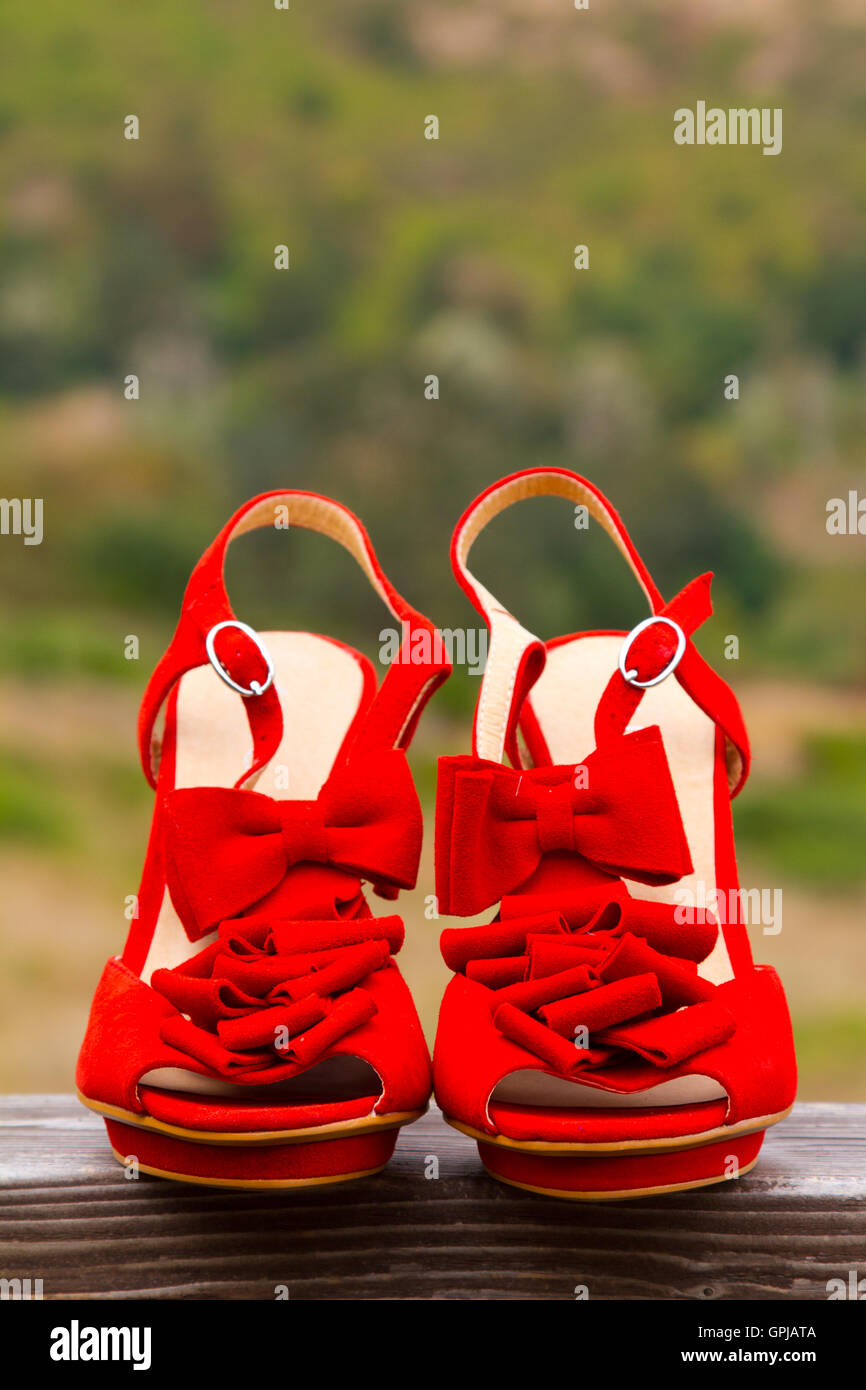 Red Wedding Shoes Stock Photo - Alamy