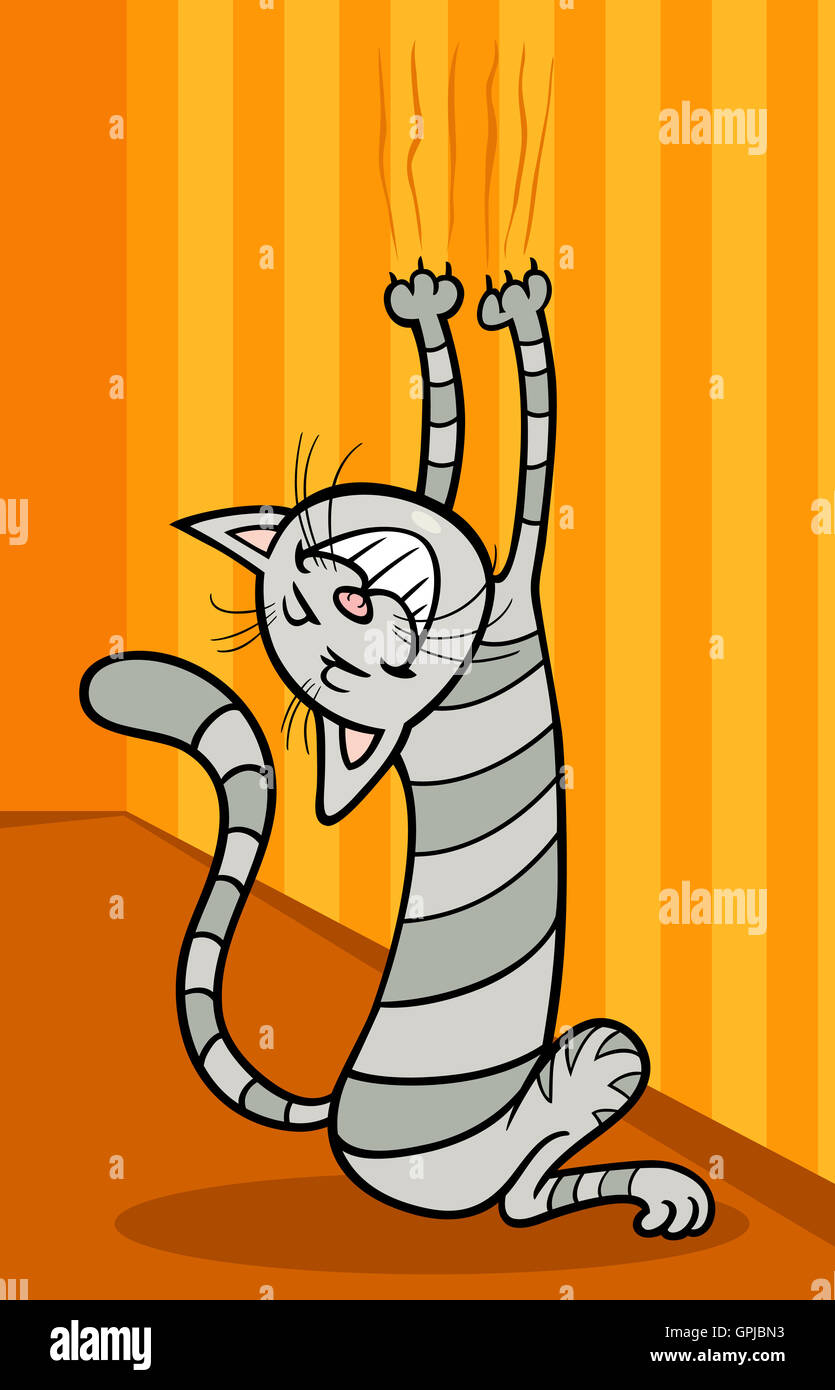 cat scratching wall cartoon illustration Stock Photo Alamy