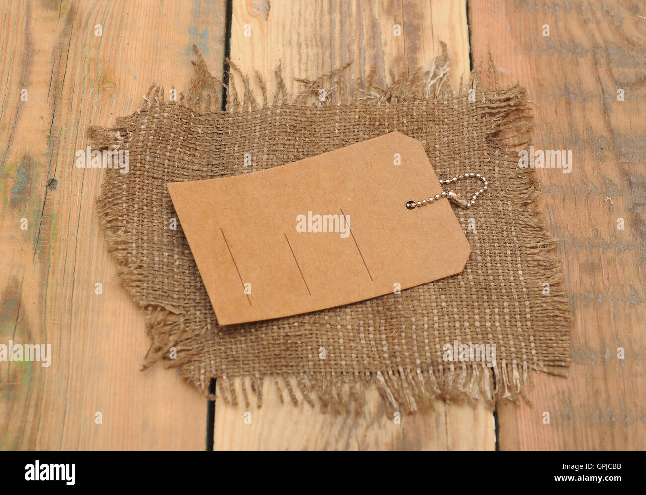 sack burlap background texture and price tag Stock Photo