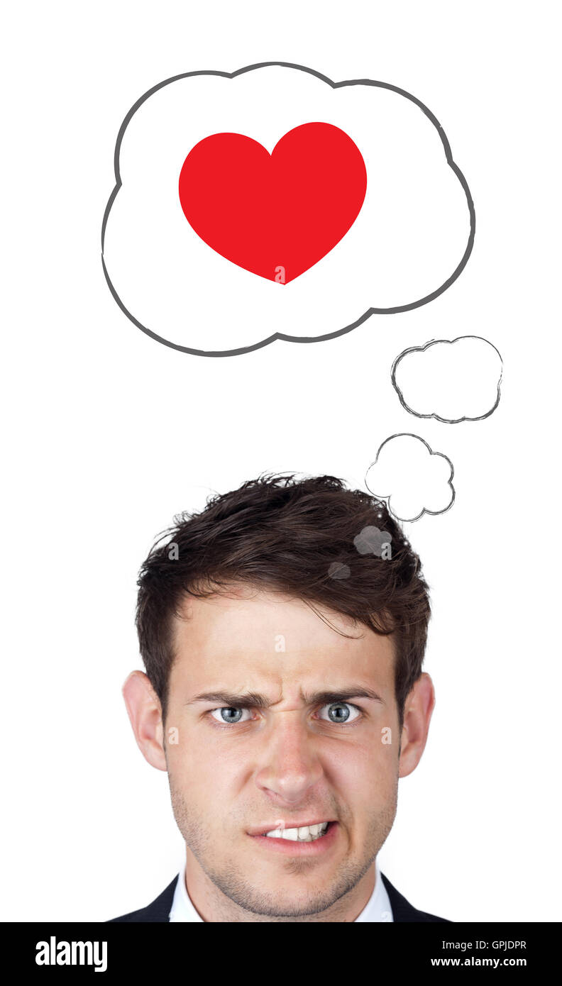 Young head looking at love type of icons Stock Photo Alamy