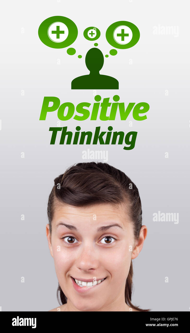 Young girl looking at positive negative signs Stock Photo - Alamy
