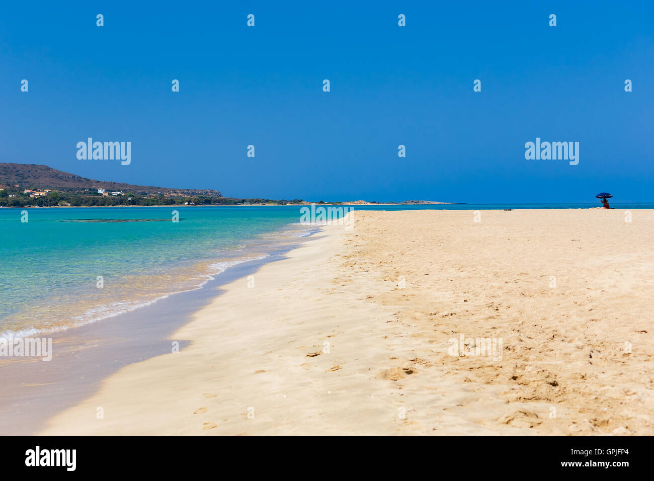 Punda exotic beach with Elafonisos island in distance in Lakonia, Peloponnese, Greece Stock Photo