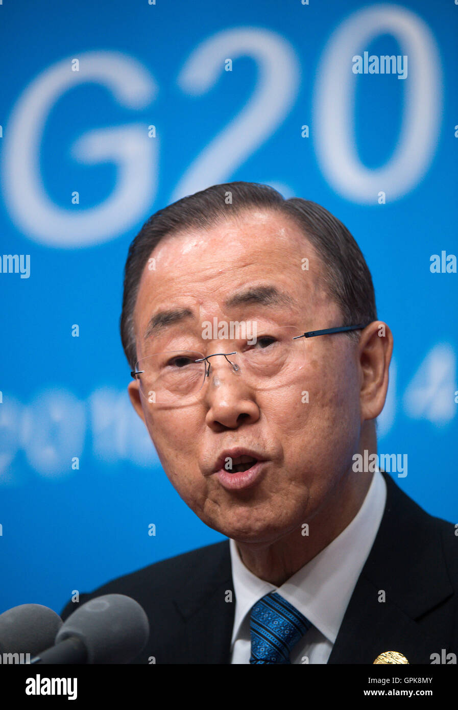 Ban Ki Moon, Secretary General of the United Nations, speaking during a ...