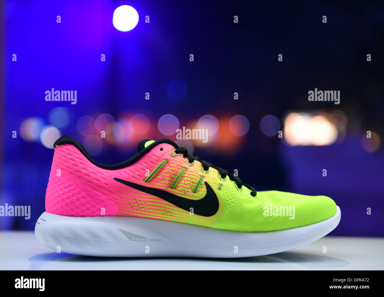 Berlin-Treptow, Germany. 3rd Sep, 2016. The new sports shoe 'Dynamic  Support' can be seen at the stand of Nike at the fashion fair Bread and  Butter at Arena in Berlin-Treptow, Germany, 3