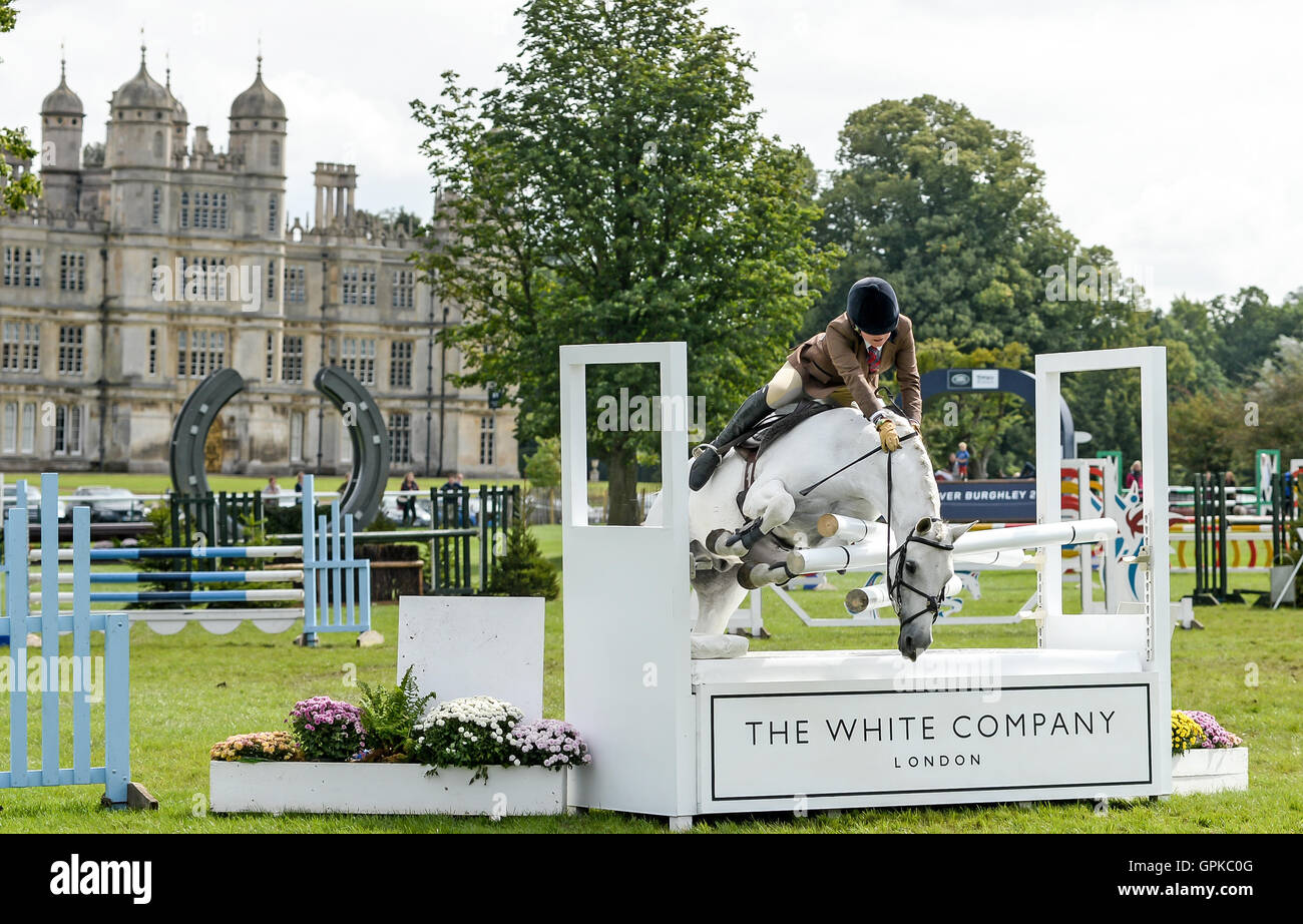 Stamford Lincolnshire September 4th 2016 Child rider takes a dramatic