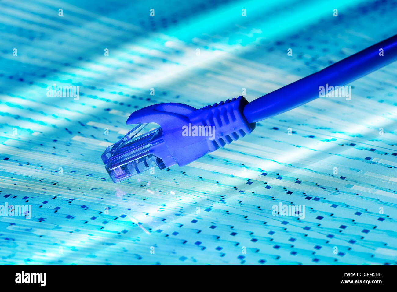 network cable with high tech technology color background Stock Photo