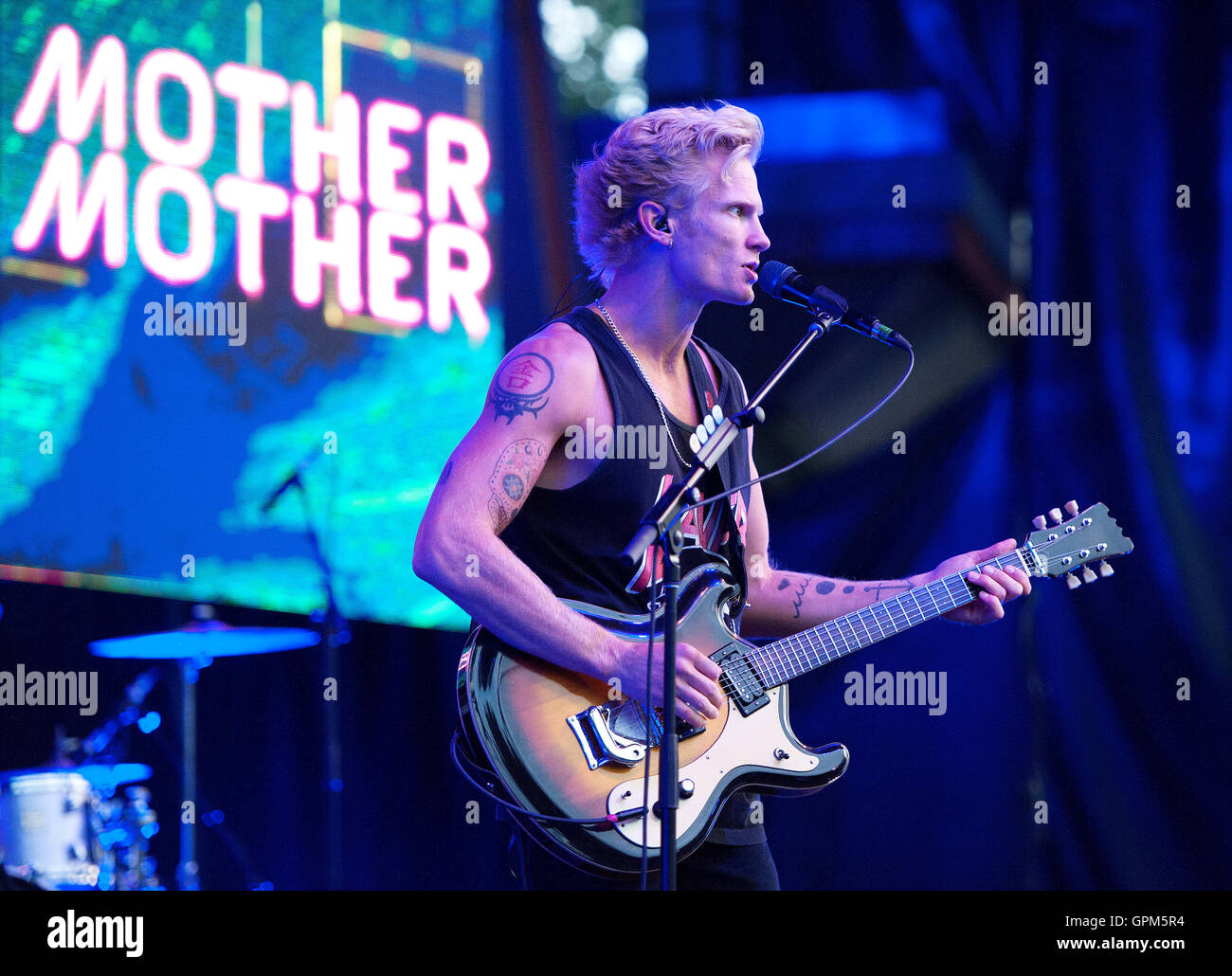 Canadian rock band Mother Mother in concert at the Whistler Olympic Plaza. Whistler BC, Canada