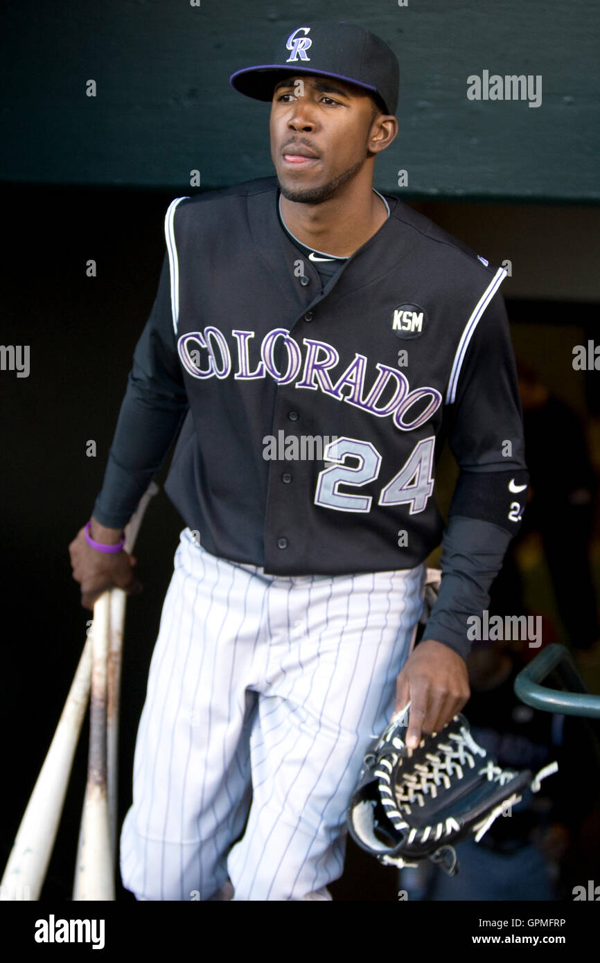 April 30, 2010; San Francisco, CA, USA; Colorado Rockies center fielder Dexter  Fowler (24) before the game against the San Francisco Giants at AT&T Park.  San Francisco defeated Colorado 5-2 Stock Photo - Alamy