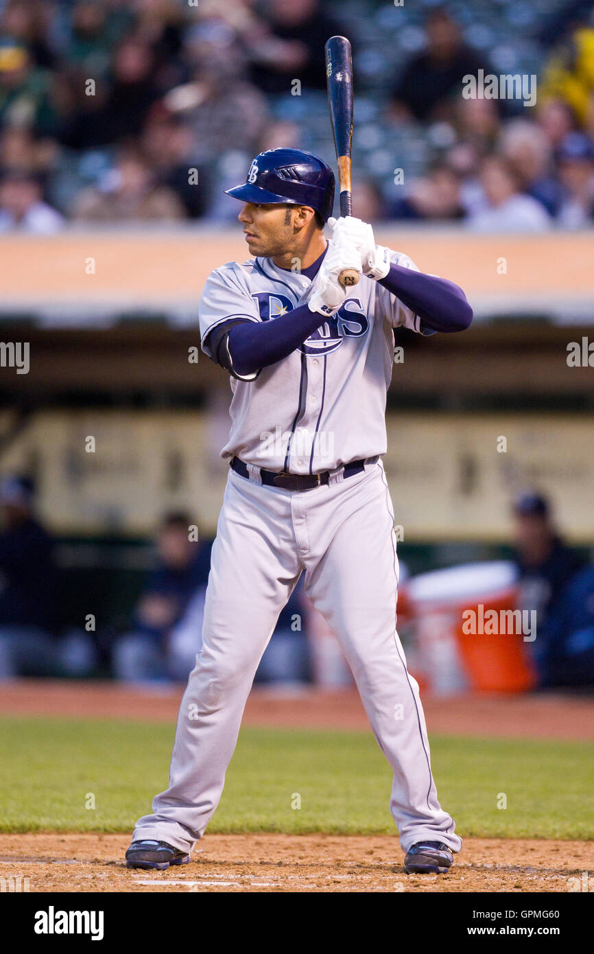 May 7, 2010; Oakland, CA, USA;  Tampa Bay Rays first baseman Carlos Pena (23) during the fourth inning against the Oakland Athletics at Oakland-Alameda County Coliseum. Tampa Bay defeated Oakland 4-1. Stock Photo