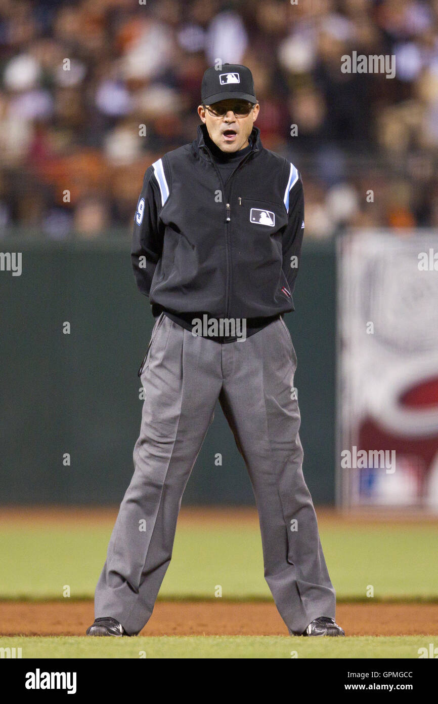 May 11, 2010; San Francisco, CA, USA;  Second base umpire Bill Hohn (29) during the fourth inning of the game between the San Francisco Giants and the San Diego Padres at AT&T Park.  San Diego defeated San Francisco 3-2. Stock Photo