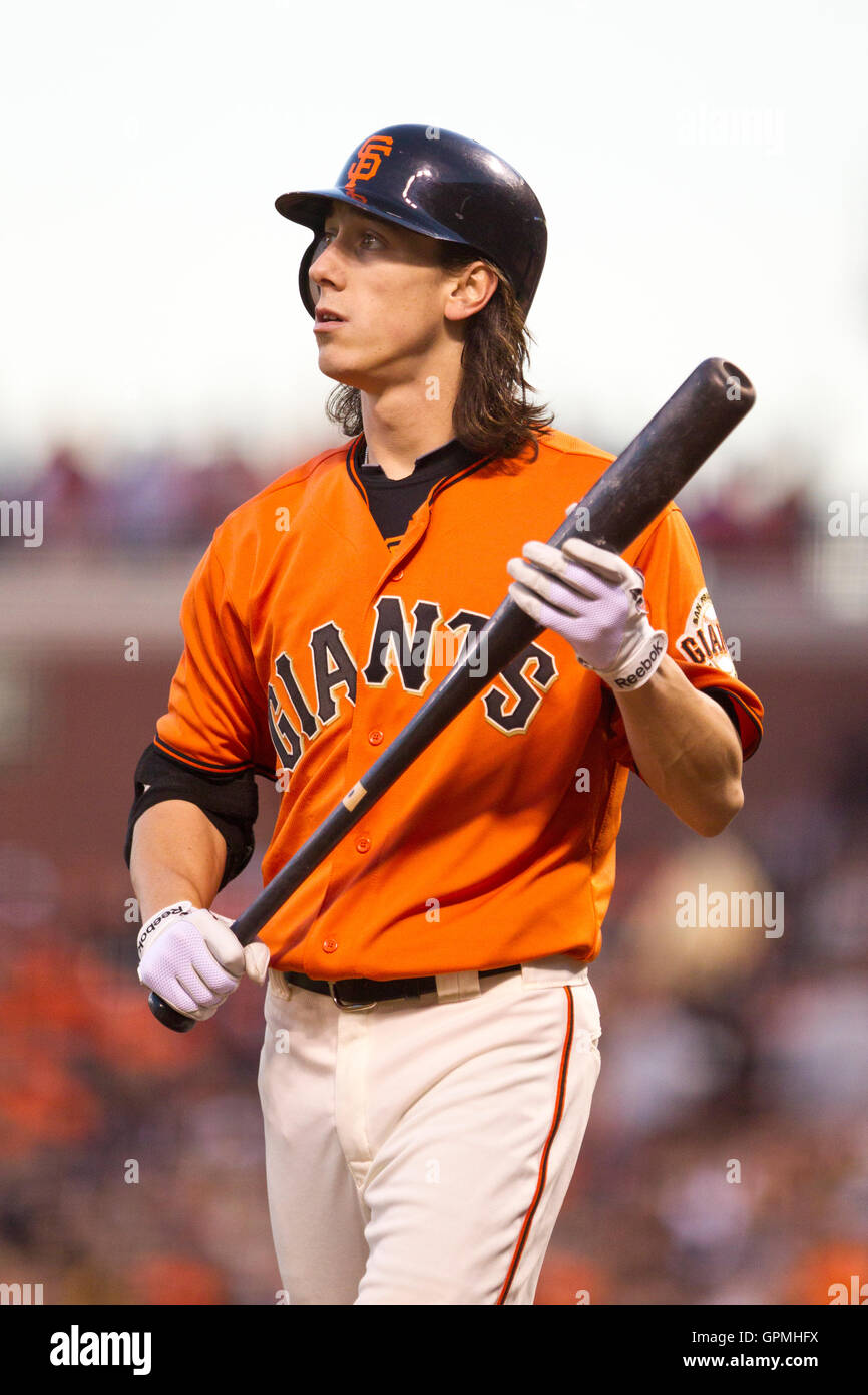 June 11, 2010; San Francisco, CA, USA; San Francisco Giants starting  pitcher Tim Lincecum (55) at bat against the Oakland Athletics during the  second inning at AT&T Park Stock Photo - Alamy