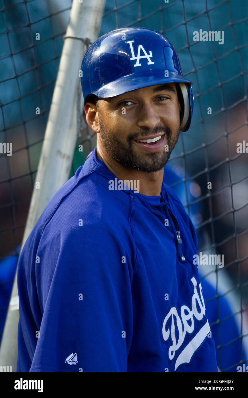 June 29, 2010; San Francisco, CA, USA;  Los Angeles Dodgers center fielder Matt Kemp (27) before the game against the San Francisco Giants at AT&T Park. Stock Photo
