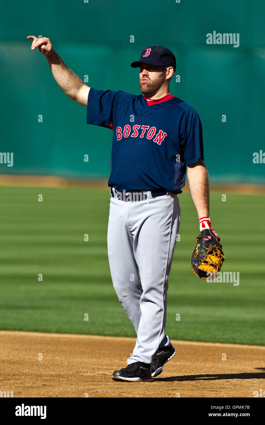 July 19, 2010; Oakland, CA, USA;  Boston Red Sox first baseman Kevin Youkilis (20) before the game against the Oakland Athletics at Oakland-Alameda County Coliseum. Boston defeated Oakland 2-1. Stock Photo