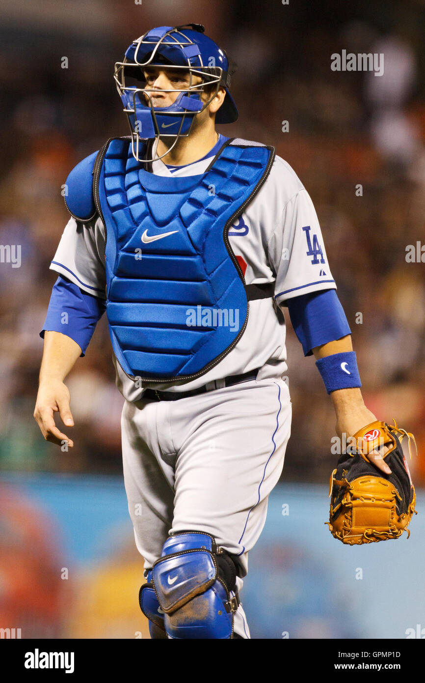 September 14, 2010; San Francisco, CA, USA;  Los Angeles Dodgers catcher Rod Barajas (28) during the sixth inning against the San Francisco Giants at AT&T Park. Los Angeles defeated San Francisco 1-0. Stock Photo