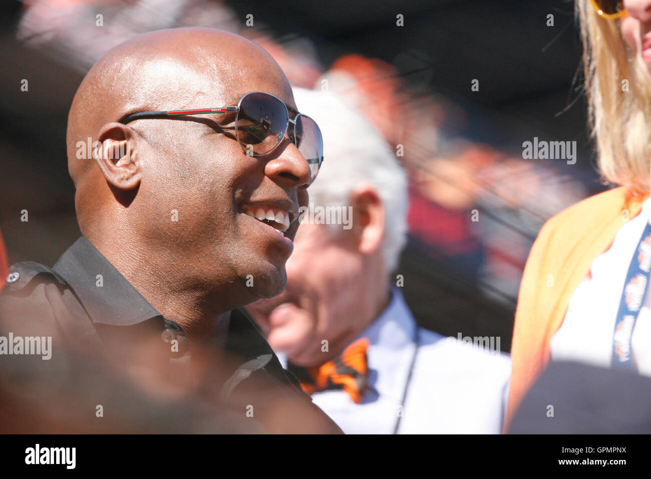 October 19, 2010; San Francisco, CA, USA; Barry Bonds watches the game between the San Francisco Giants and the Philadelphia Phillies during the sixth inning in game three of the 2010 NLCS at AT&T Park. The Giants defeated the Phillies 3-0. Stock Photo