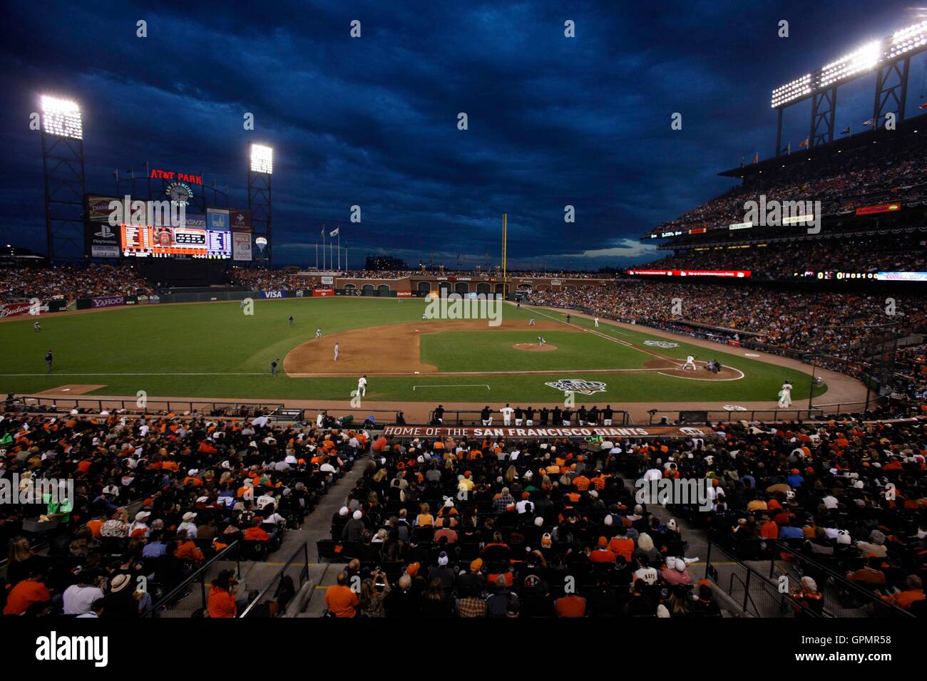 Oct 28, 2010; San Francisco, CA, USA; A general view during the fourth inning in game two of the 2010 World Series between the San Francisco Giants and the Texas Rangers at AT&T Park. Stock Photo