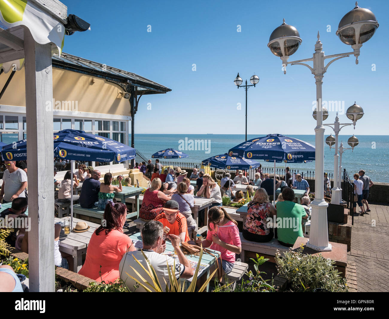 Seafront Cafe Outdoor Seating Bridlington East Yorkshire UK Stock Photo